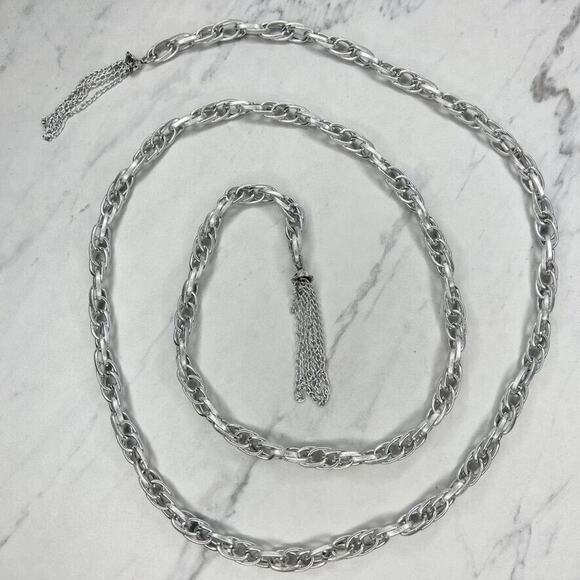 Textured Chain Link Tassel Open Wrap Necklace - Picture 1 of 12
